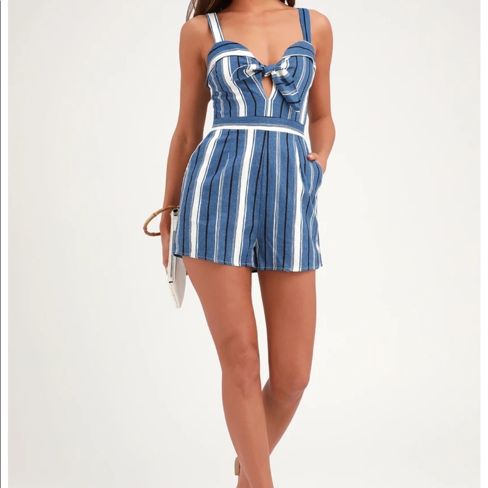 Blue and white romper